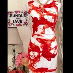 Calvin Klein red/white watercolor sheath